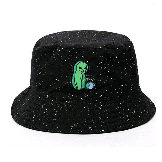 Black Print Pattern Bucket Hat