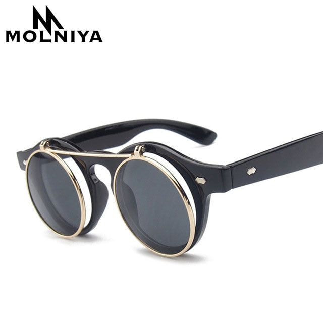 Flip Up Round Shade Sunglasses Retro Vintage