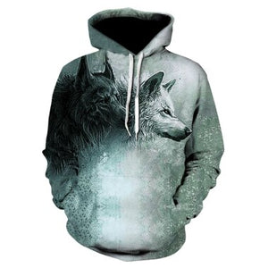 3D Space Silver Wolf Hoodie