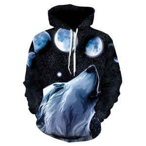 3D Space Silver Wolf Hoodie